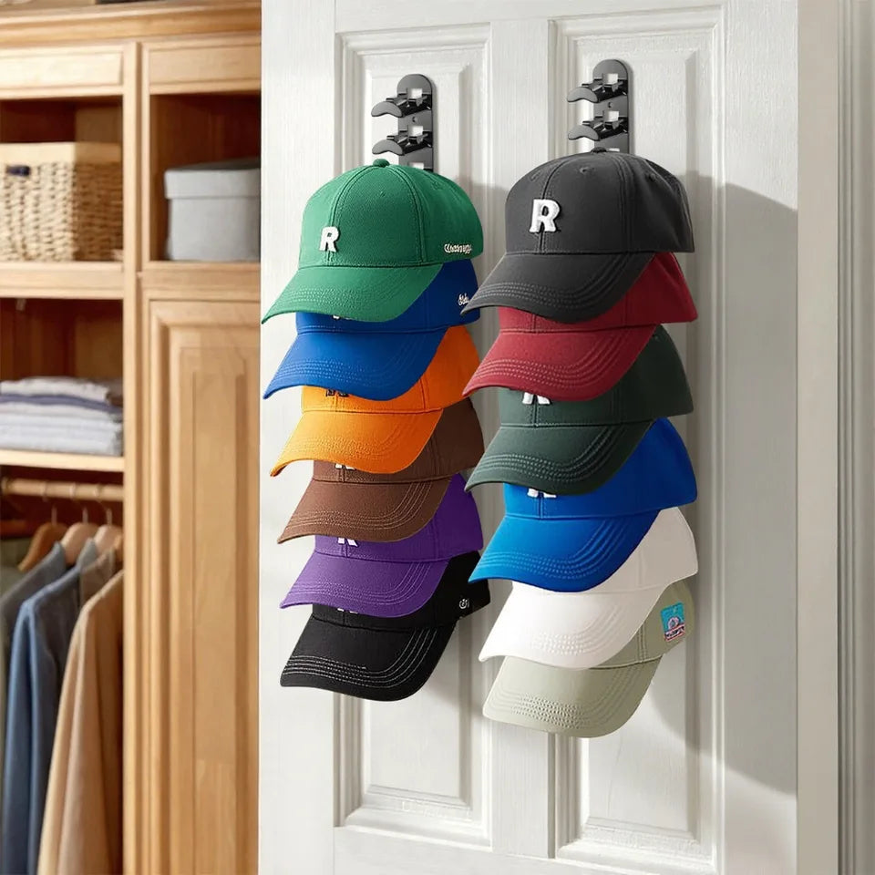 Adhesive Hat Racks Multilayer Hat Storage Organizer for Baseball Caps (Black)