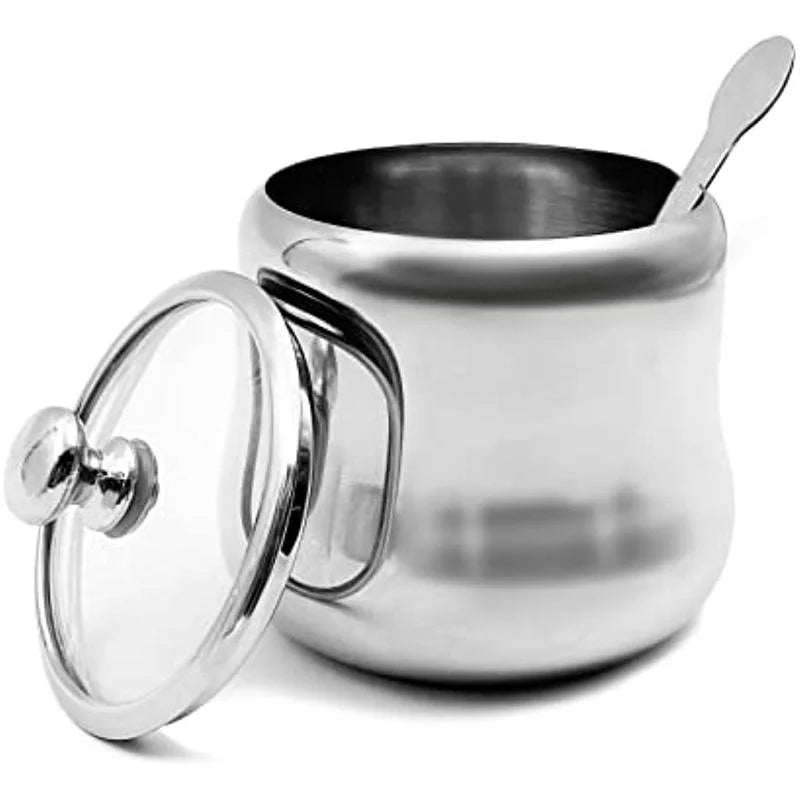 300ml Stainless Steel Sugar and Spice Jar with Lid and Spoon – Multifunctional Coffee, Seasoning & Condiment Storage Canister for Kitchen