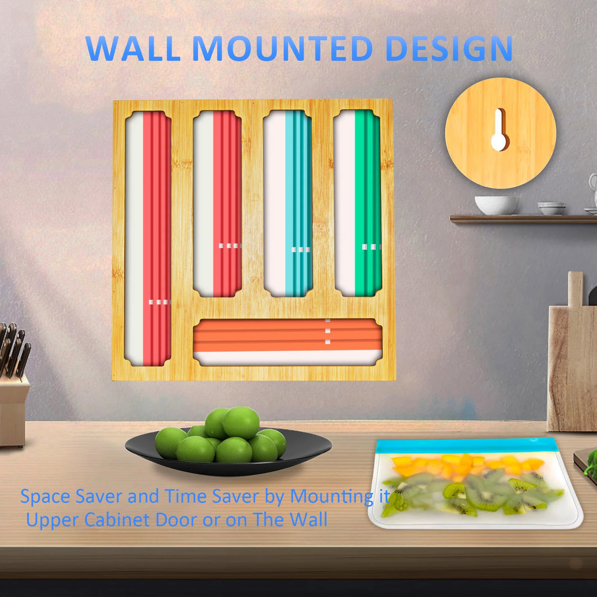 Bamboo Food Storage Bag Organizer for Kitchen Drawers