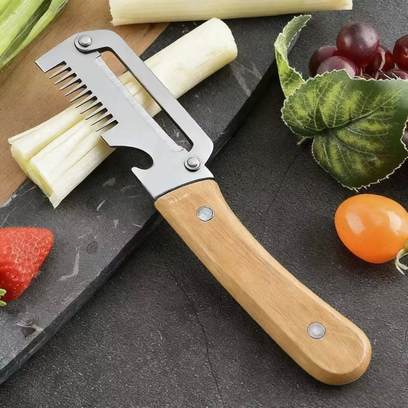 2-in-1 Stainless Steel Fruit and Vegetable Peeler with Ergonomic Wooden Handle, Paring Knife for Potatoes, Fruits, and Kitchen Food Preparation