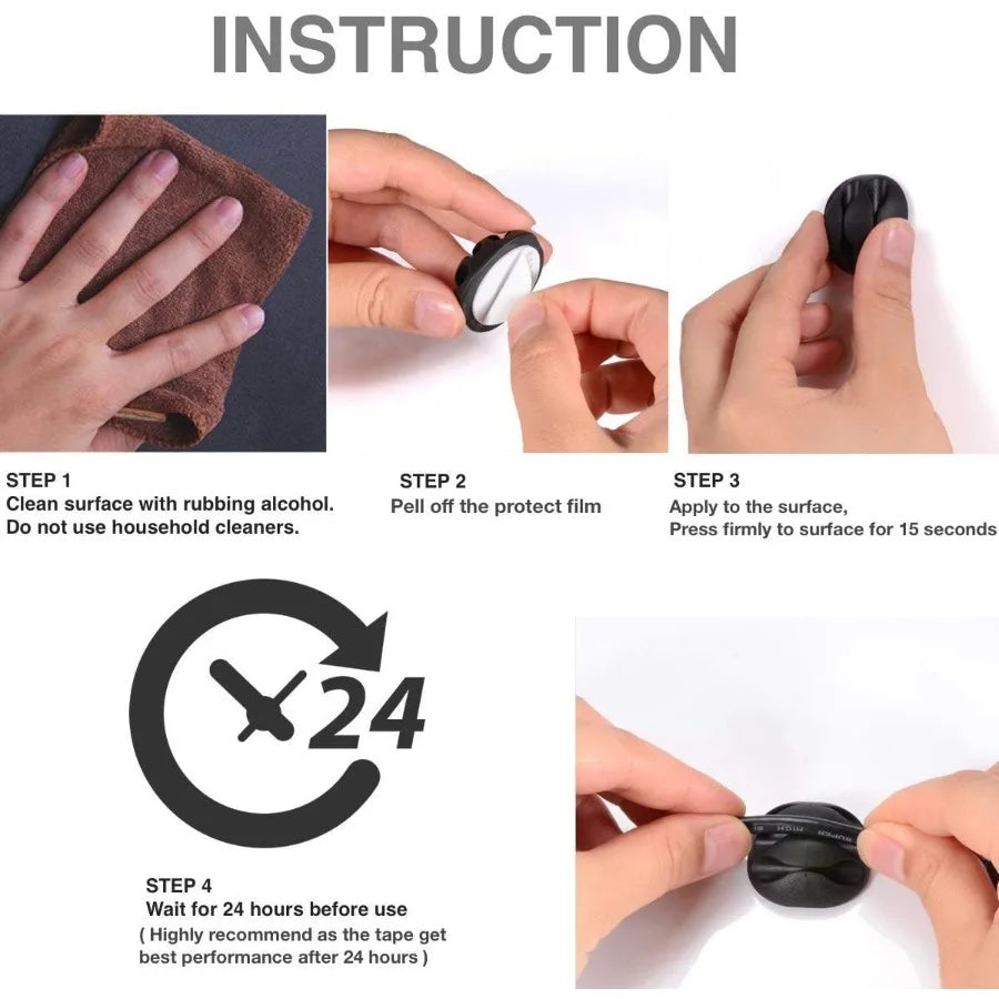 16-Pack White Self-Adhesive Desk Cable Management Clips