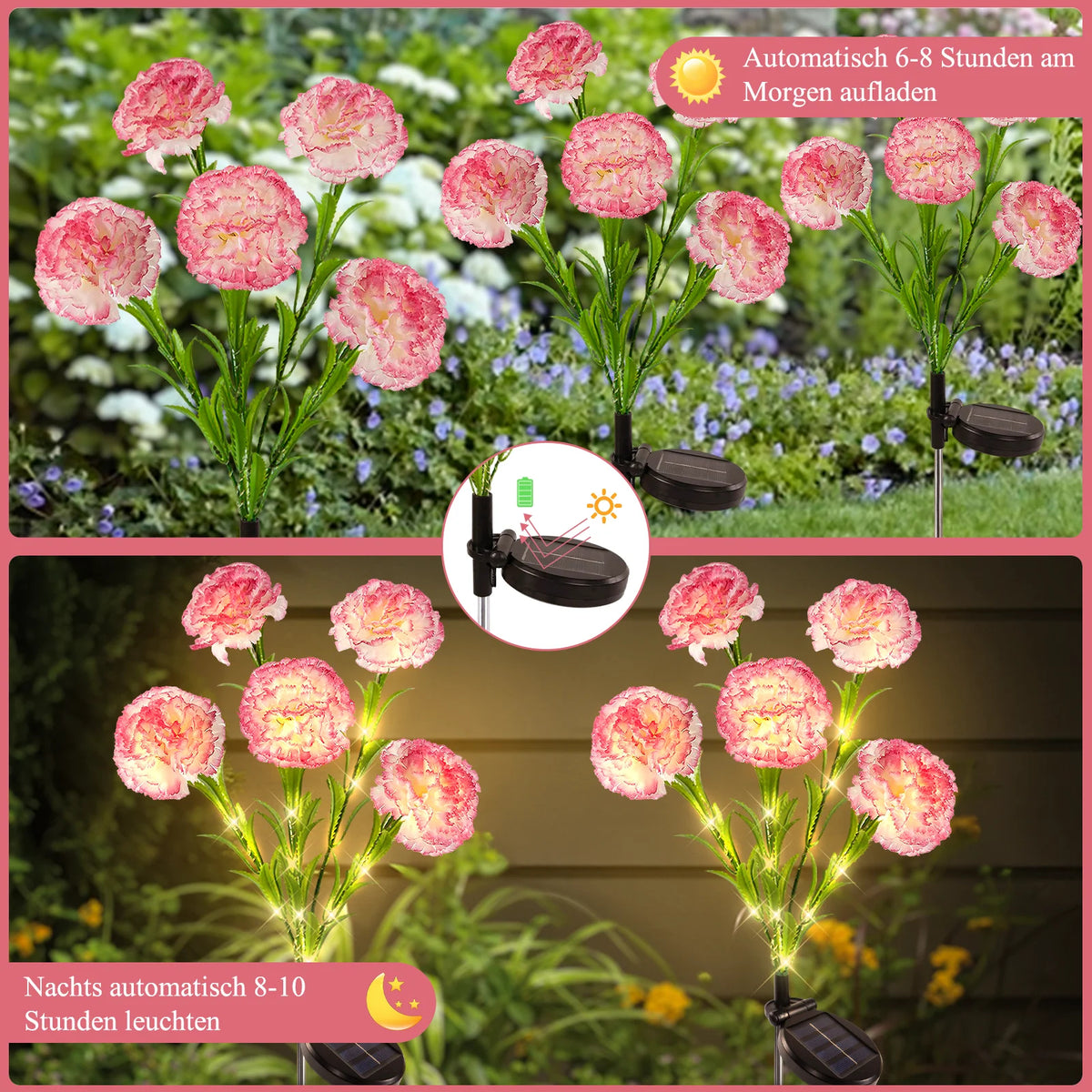 Waterproof LED Carnation Flower Solar Light Outdoor Landscape Path Lighting