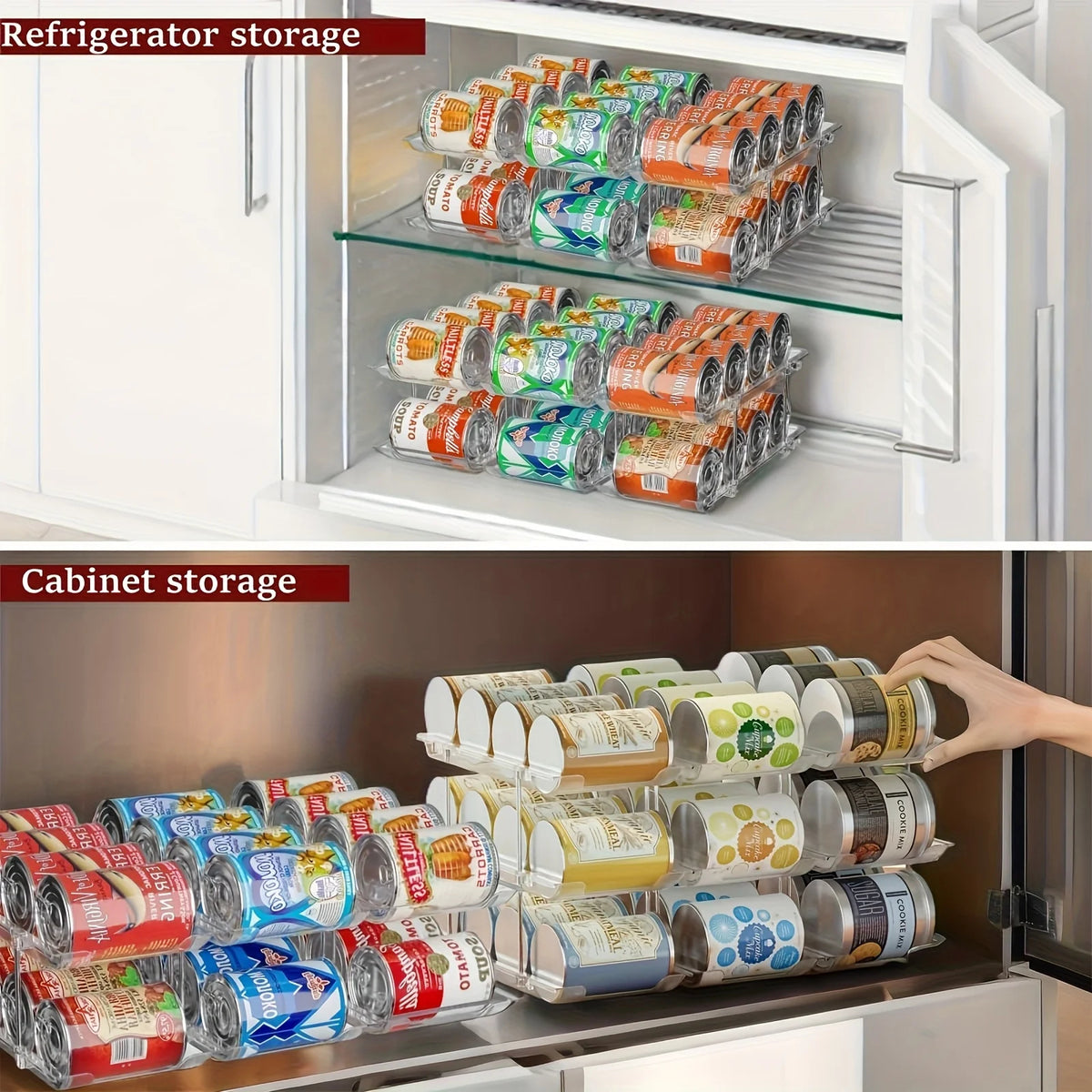 Stackable Clear Plastic 3-Tier Rolling Can Organizer 36-Capacity