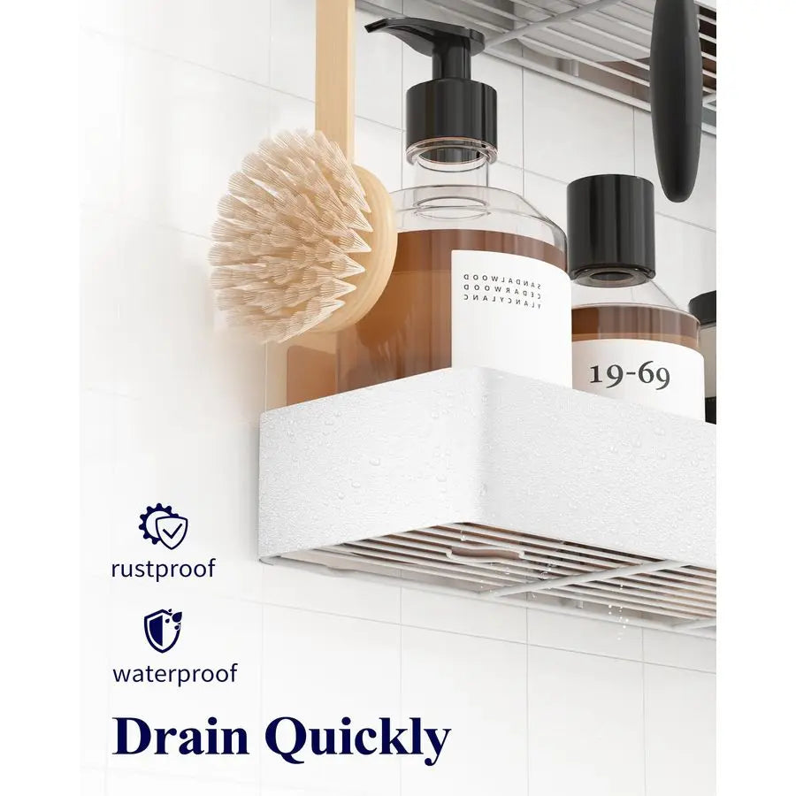 Adhesive Shower Caddy 2-Pack – Rustproof Metal Shelves (White)