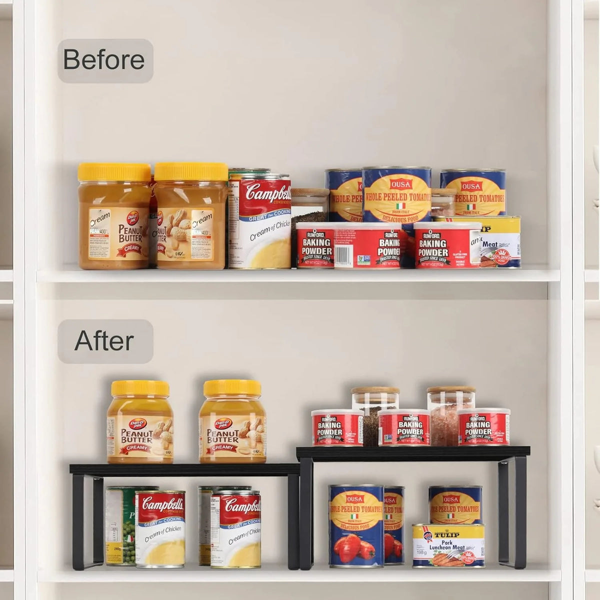 Set of 4 Wooden Stackable Kitchen Shelves Expandable Countertop (Black)