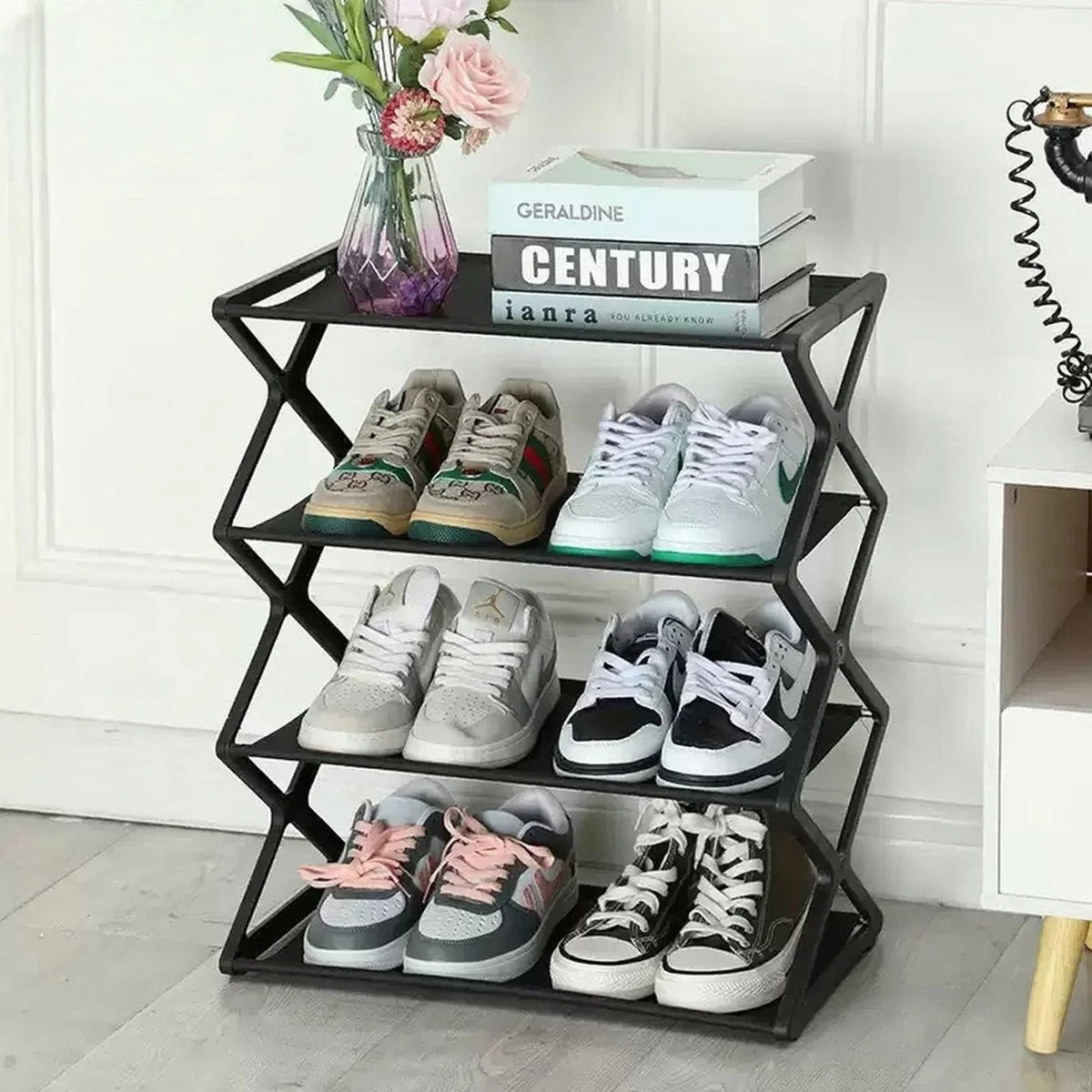 4-Tier Shoe Rack Organizer Easy to Assemble Organizer for Hallway (Black)
