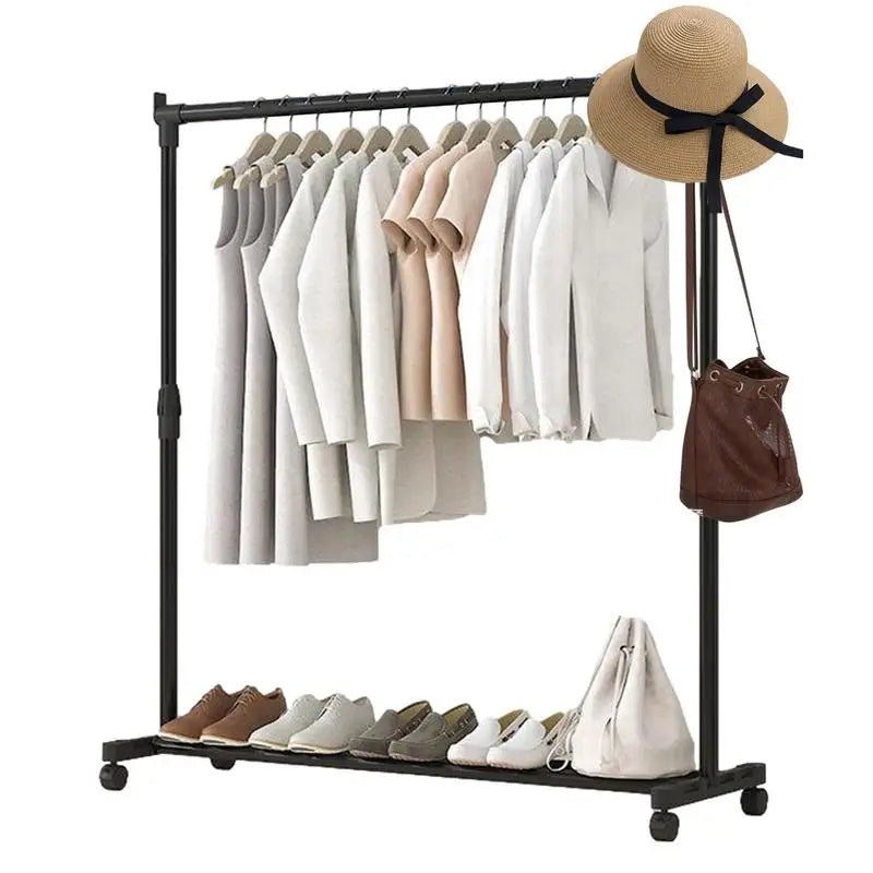 Telescopic Clothes Rack with Wheels Heavy-Duty Metal