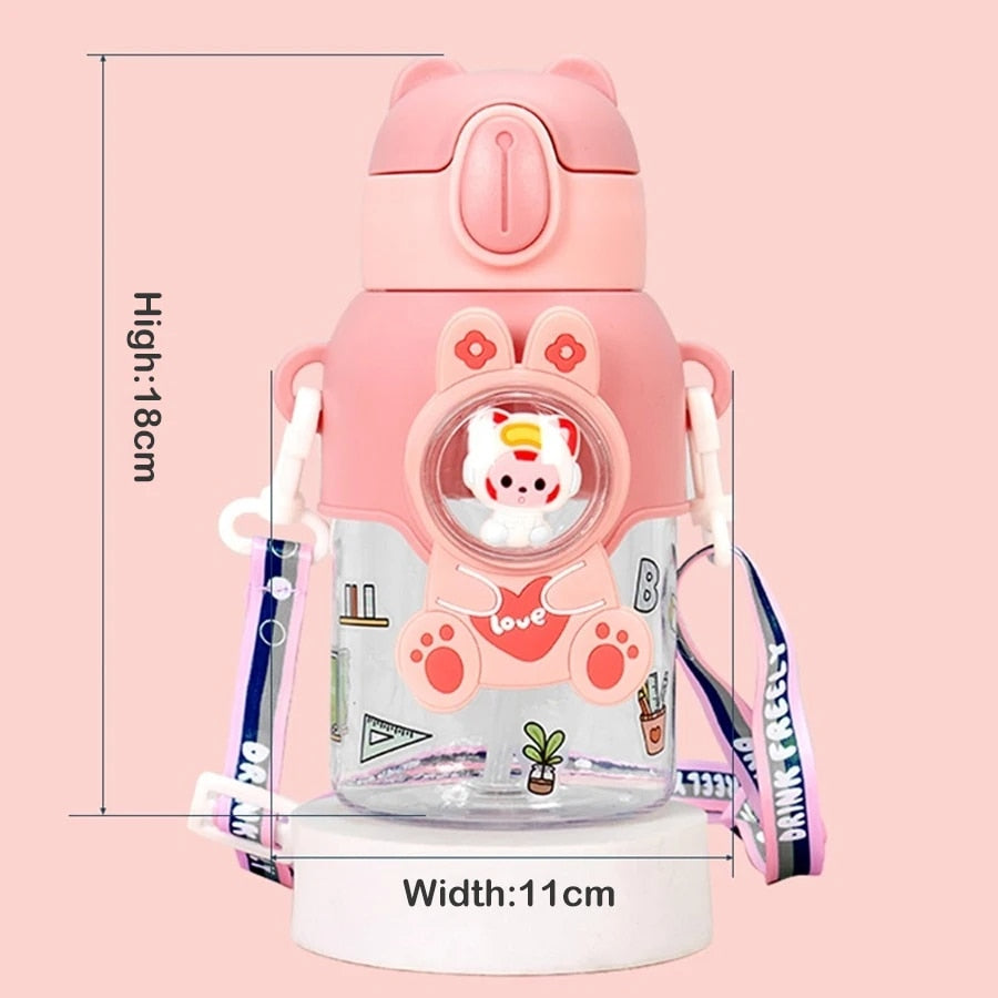 Tumbler Kids Straw 600ML Fall-proof Straw Cup Boys and Girls Go to School Baby Kettle, Pink