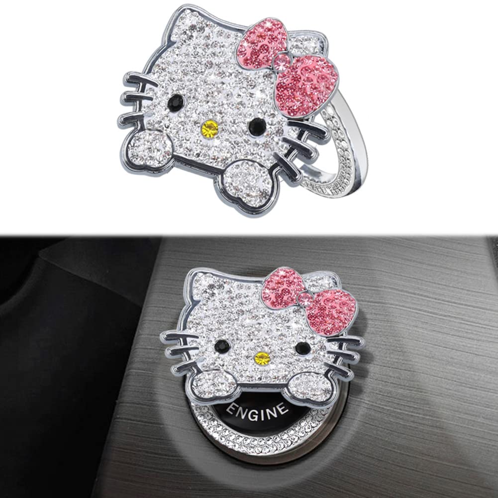 Cute Cat Bling Push to Start Button Cover Car Push Start Button Cover, Pink