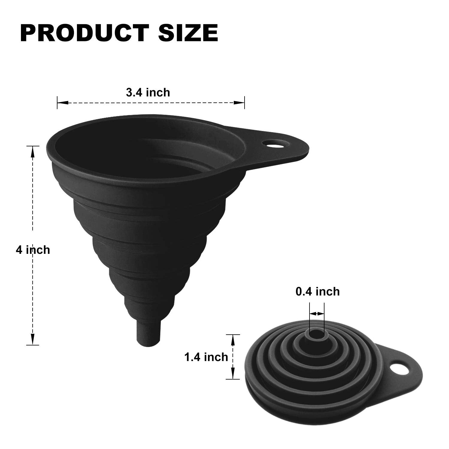 Kitchen Funnel Collapsible Silicone Funnels for Kitchen Use, Black