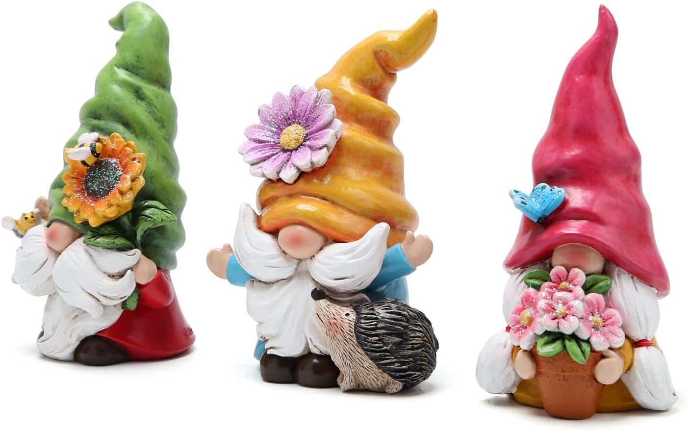 Gnome Decorations Flower Gnomes Ornaments Set of 3 for Garden Spring Sculptures Gift for Outdoor Decor (Multicolor)