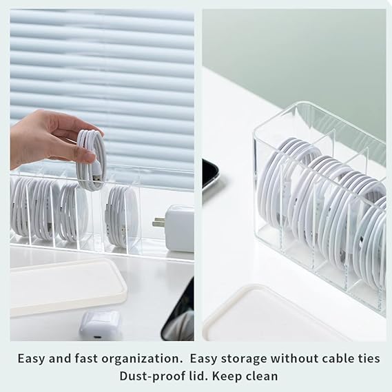 Charger Cable Cord Storage Organizer, 1 Pack Easy Storage Without Cable Ties, White