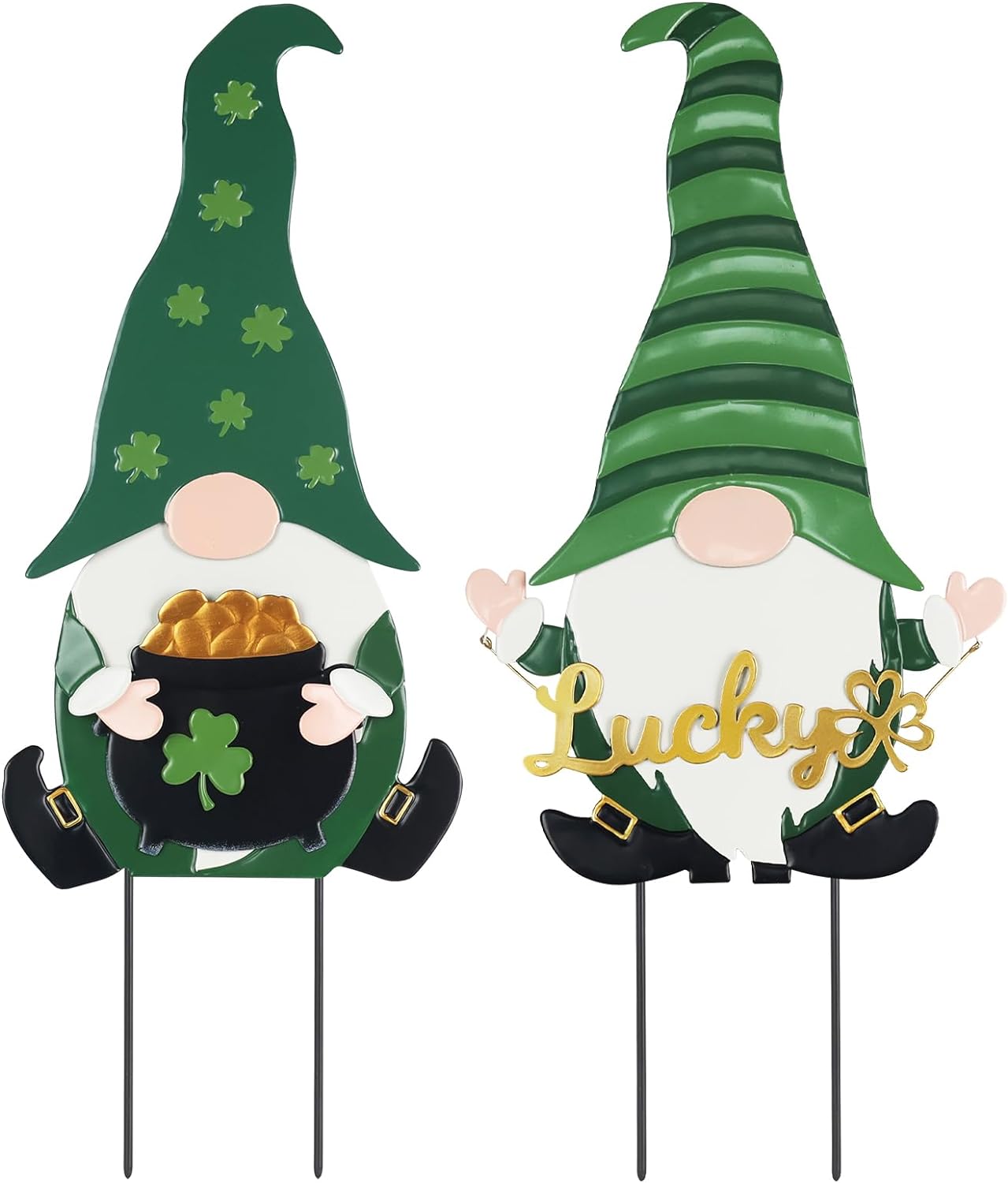 Set of 2 St Patricks Day Gnomes Metal Decorative Garden Stakes for Home Outside Garden Lawn Porch Decor