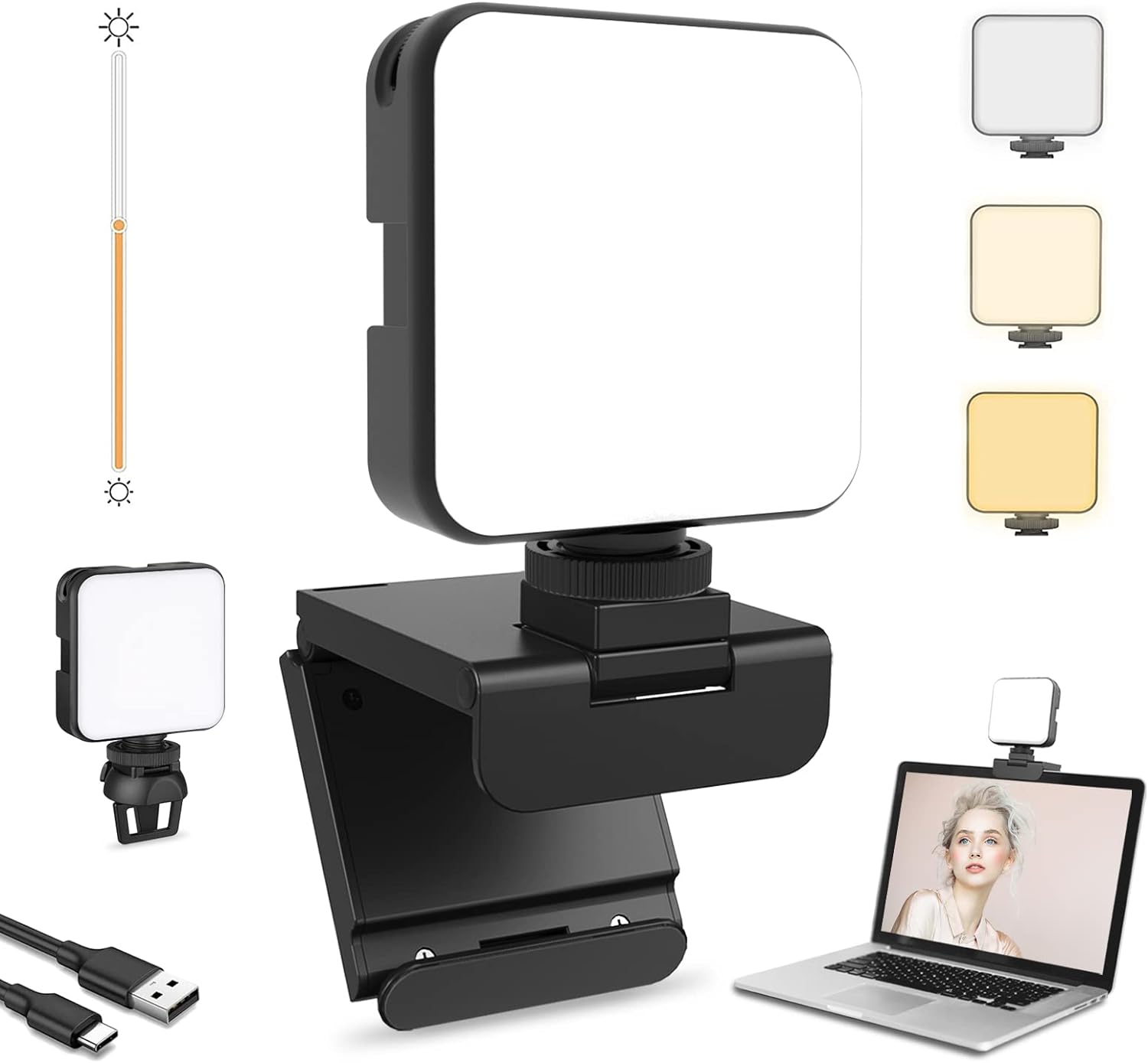 Glow Light Enhanced Video Conference Lighting Kit with Webcam Style Clip, Built-in Battery, Dimmable & Rechargeable for Streamers