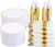 350 Pieces Gold Plastic Plates with Disposable Silverware and Cups