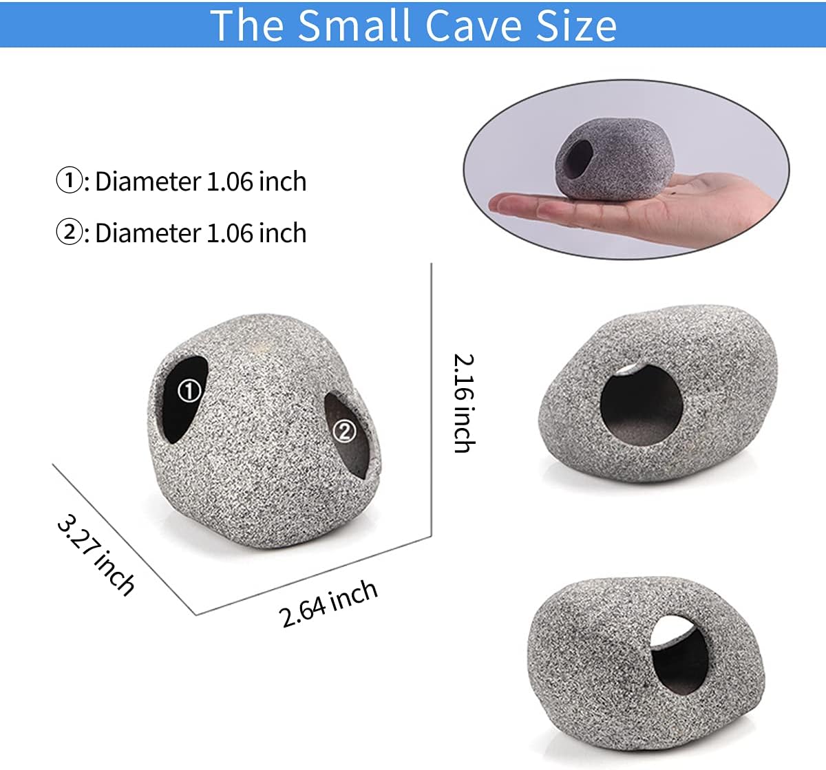 Aquarium Fish Tank Decorations 2 Pack Ceramic Rock Oval Caves