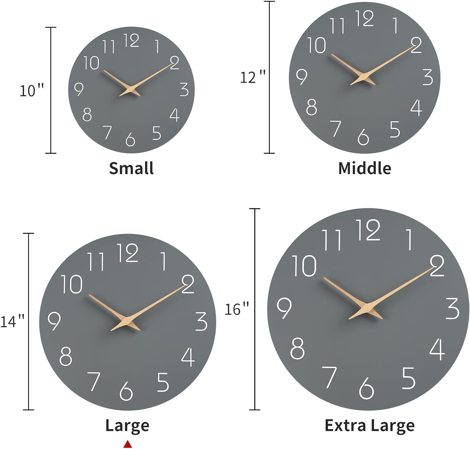 Wall Clock 14" Wall Clocks Battery Operated Silent Non-Ticking, Gray