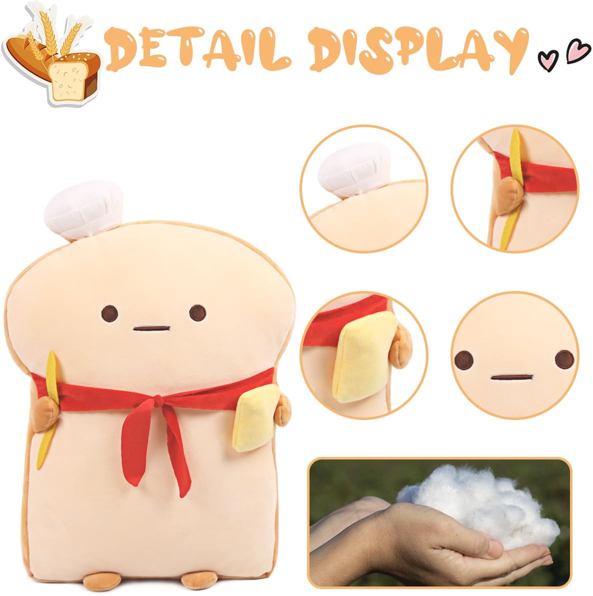 Plush Toy Gifts Funny Toast Sliced Bread with Red Scarf Pillow (17.7'')