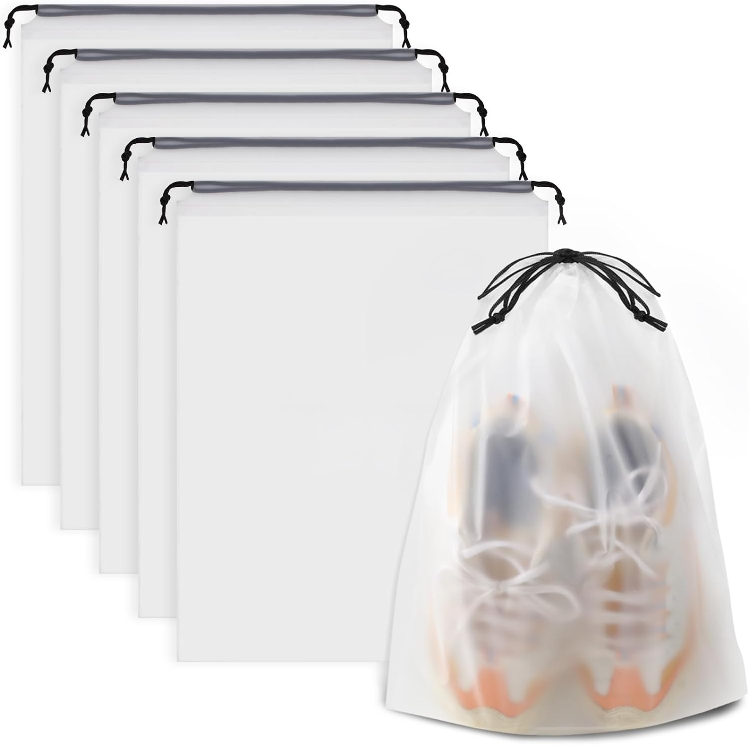 Clear Shoe Bags 5 Pieces, Waterproof Drawstring Travel Shoe Bags, Transparent (15.7" x 11.8")