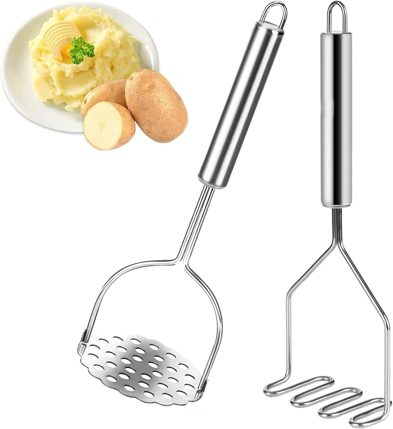 Potato Masher 2 Pack Heavy Duty Stainless Steel Potato Masher Kitchen Tool