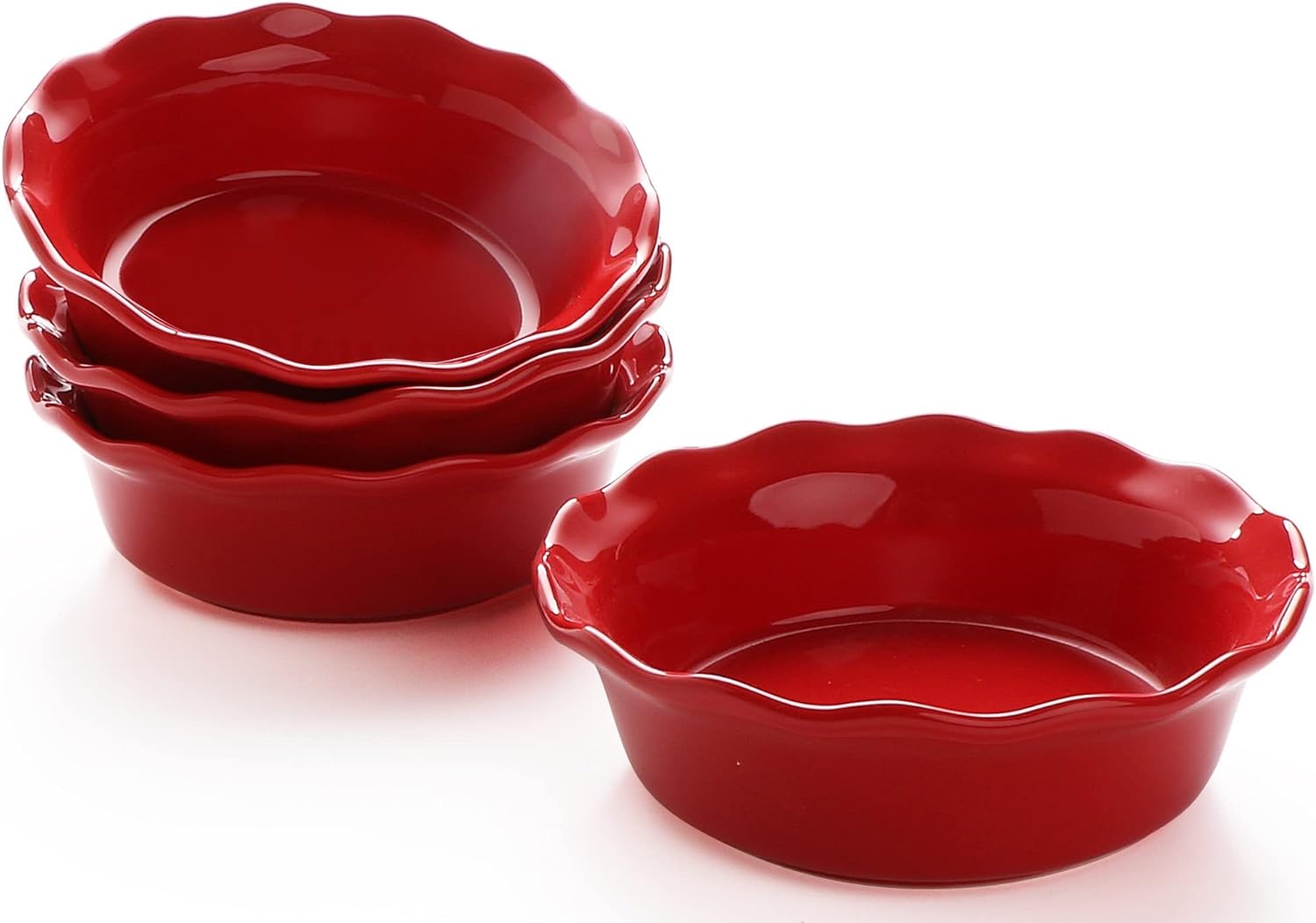 Pie Pans 6.7" Small Chicken Pot Pie Ceramic Plates Set of 4, Red