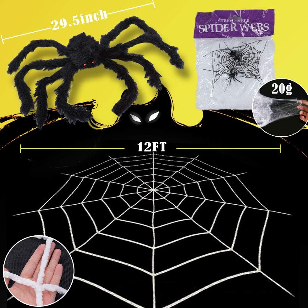 Halloween Spider Decorations 12 FT Spider Web and Fake Large Hairy Spider