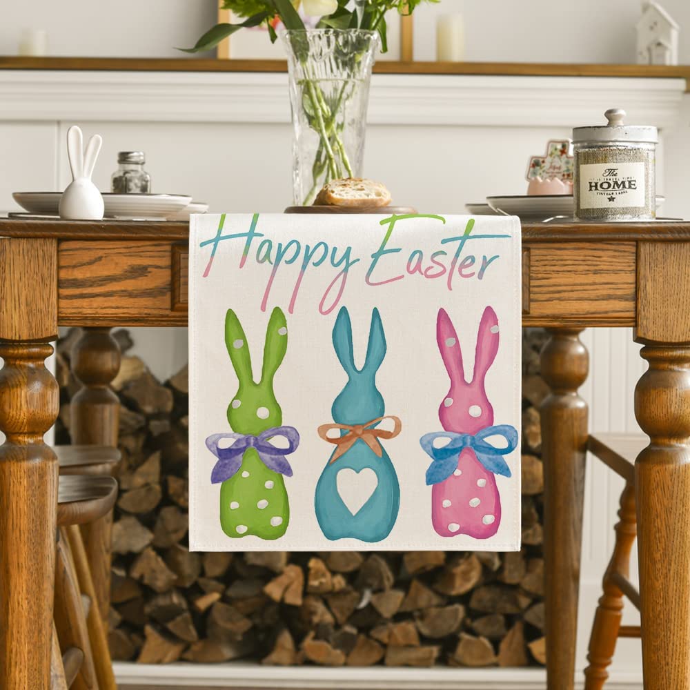 Spring Seasonal Happy Easter Table Runner, 13 x 72 Inch