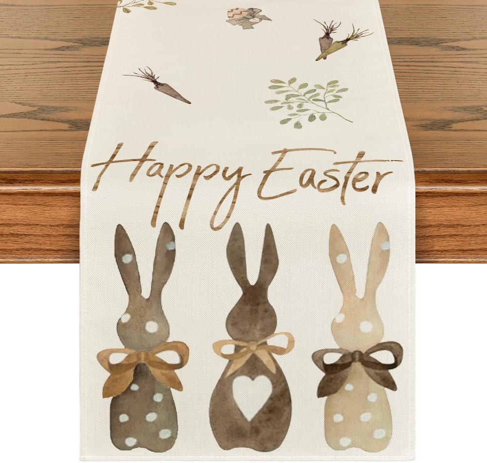 Easter Table Runner Carrots Rabbit Bunny for Indoor Outdoor Home Party Decor (13" x 72")