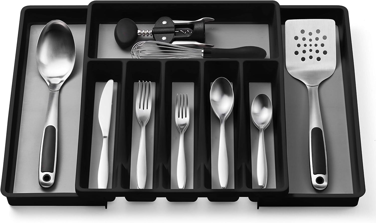 Expandable Flatware Drawer Tray for Silverware, Serving Utensils, Multi-Purpose Storage for Kitchen