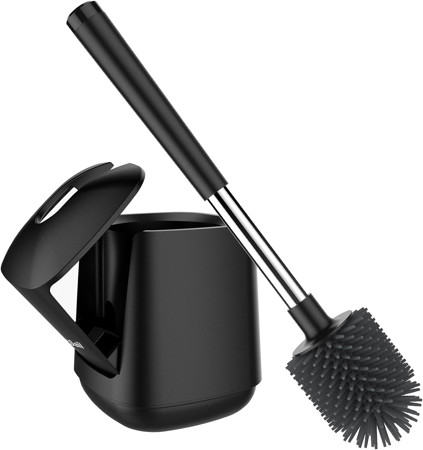 Silicone Toilet Bowl Brush with Holder Ventilated Toilet Cleaner Brush for Bathroom, Black