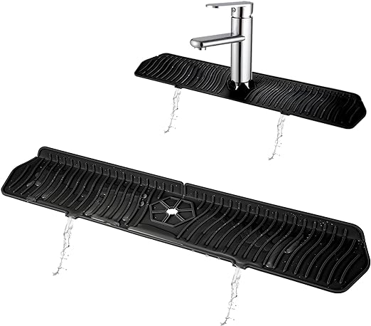 Kitchen Sink Splash Guard 24" Handle Drip Catcher Tray for Kitchen Dish Drying Mats, Black