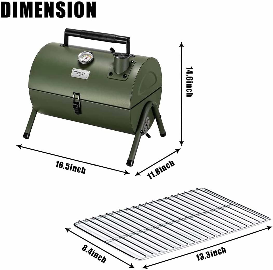 Portable Charcoal Grill - Adjustable Small BBQ Smoker for Outdoor Hiking Picnic - Green