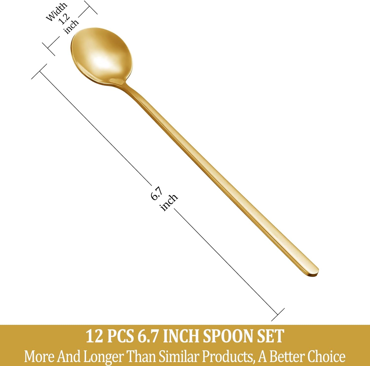 Coffee Spoons Set of 12, 6.7" Gold Tea Espresso Spoons Long Handle