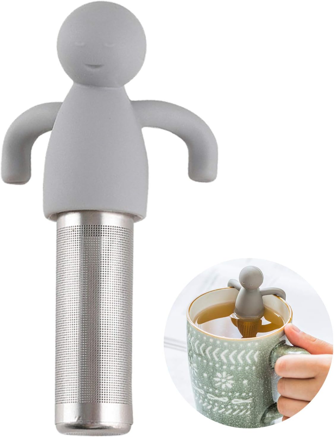 Cute Tea Strainer Infuser for Loose Leaf Tea, Stainless Steel, Gray