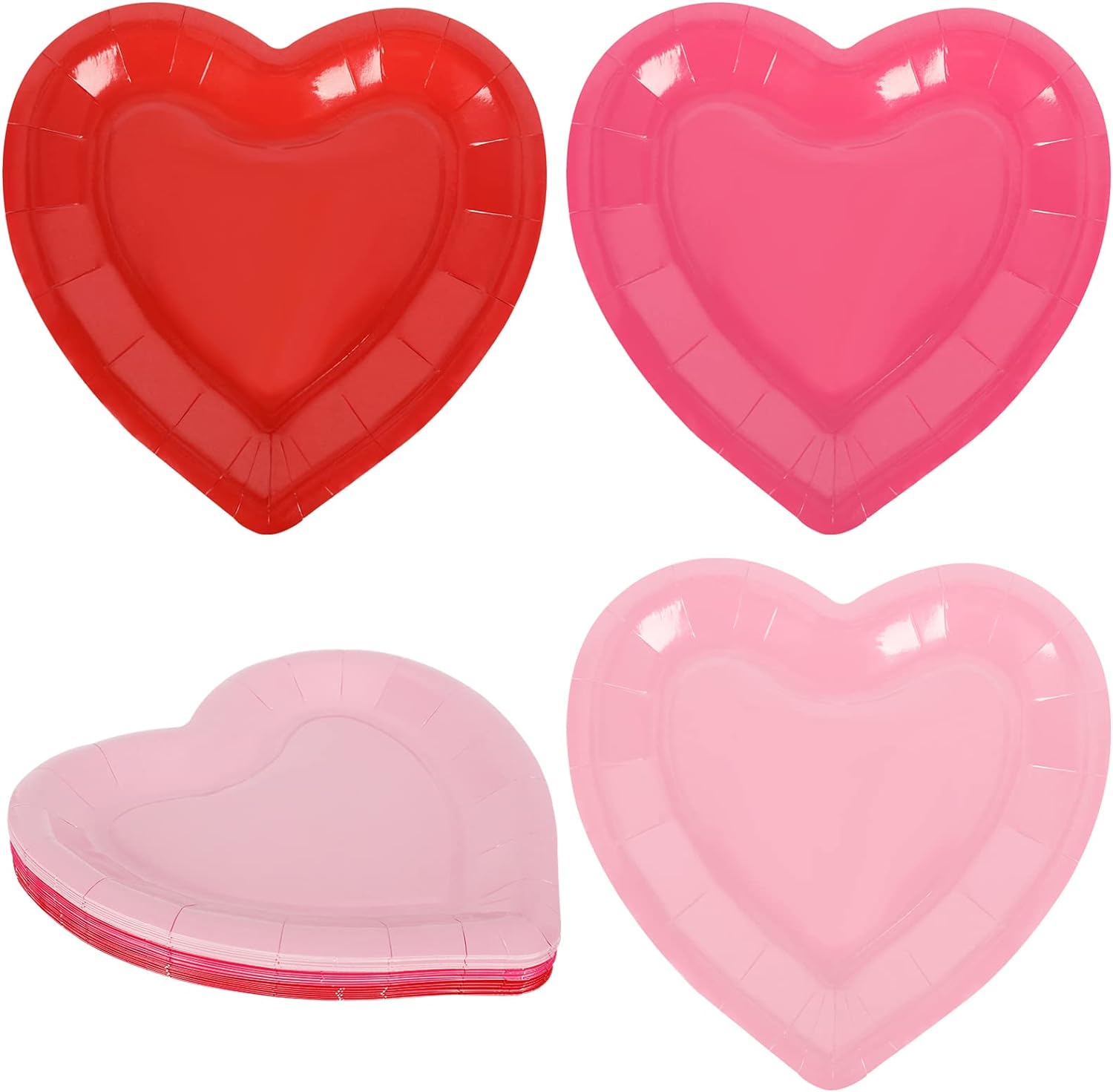 Disposable Valentine's Day Pink Red Paper Plates Heart Shaped, 24 Packs