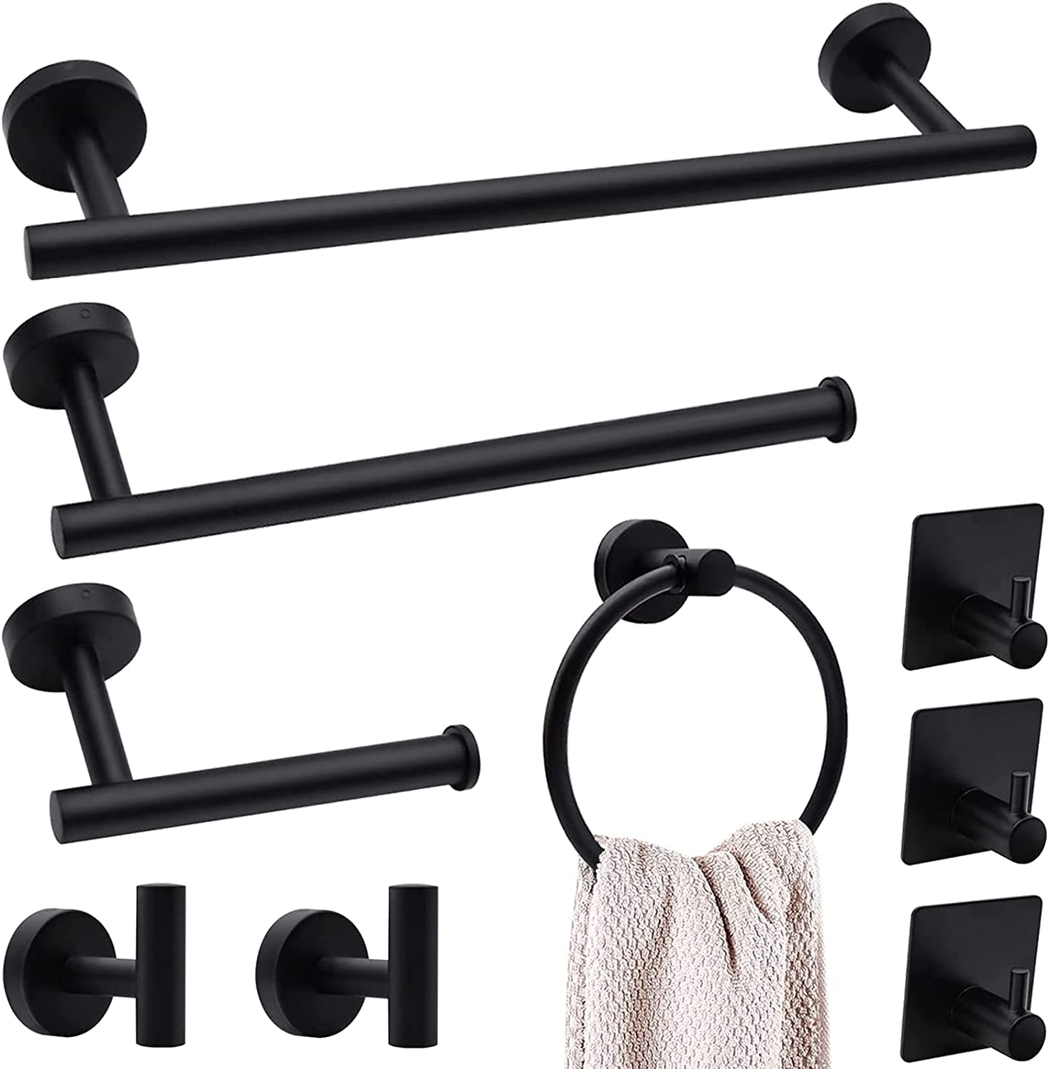 Bathroom Hardware Accessories Set, 9-Piece Matte Black