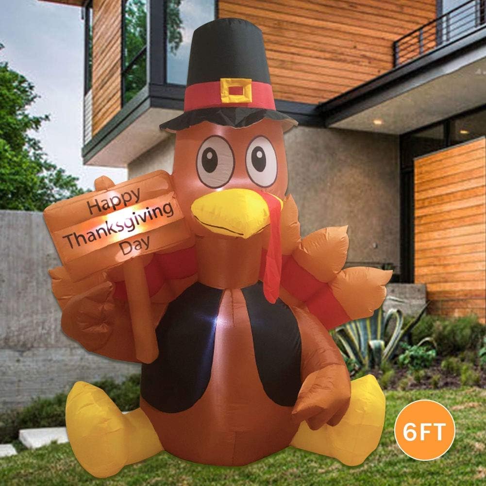 Thanksgiving Inflatable Turkey 6 FT Blow up Lighted Turkey Decor with LED Lights