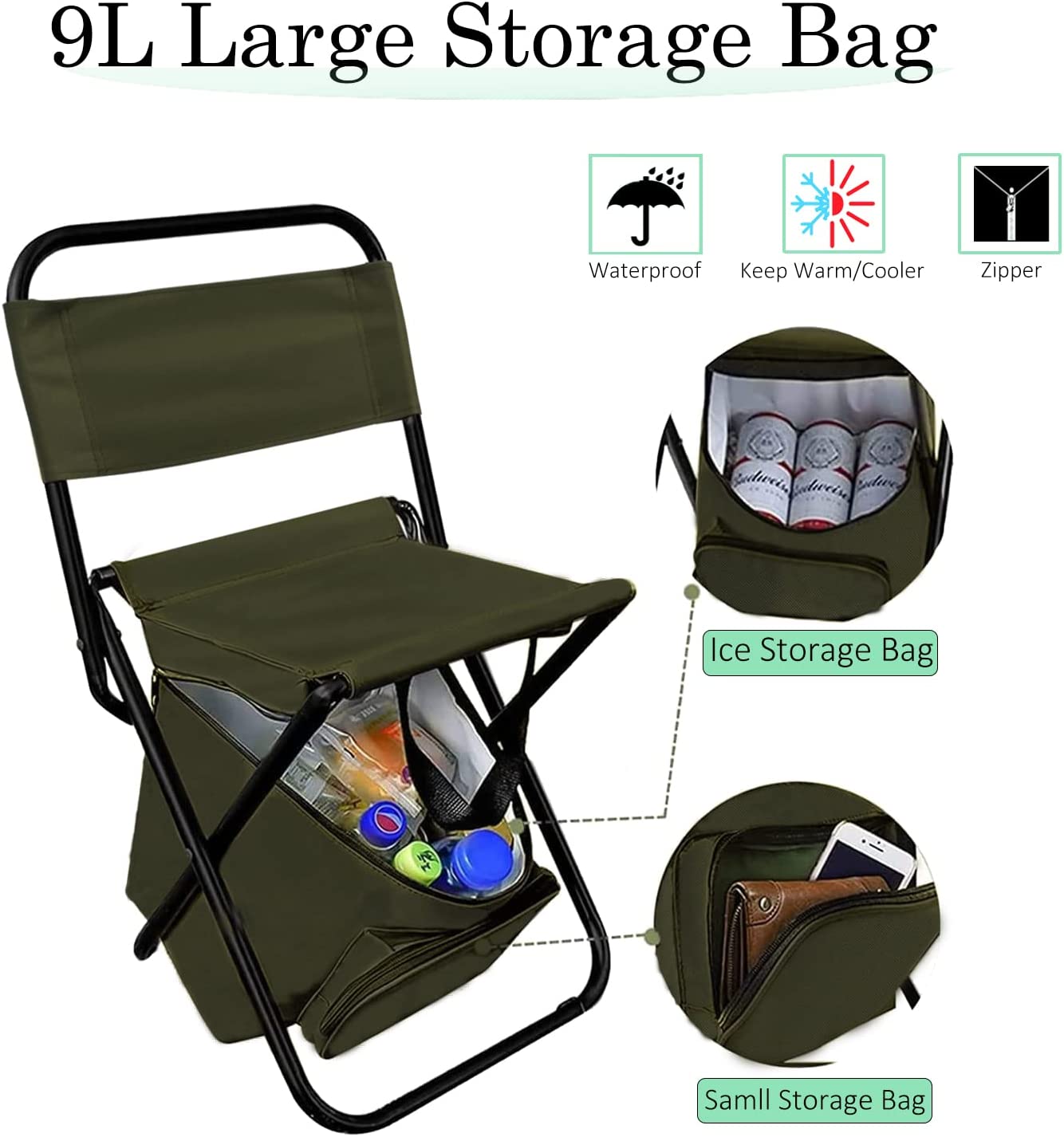 Portable Folding Chair Camping Outdoor, Green