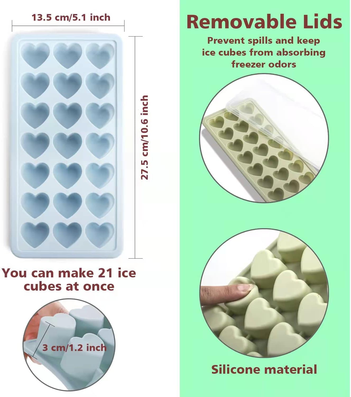 Silicone Ice Cube Mold 21 Holes Ice Cube Tray, Blue & Pink