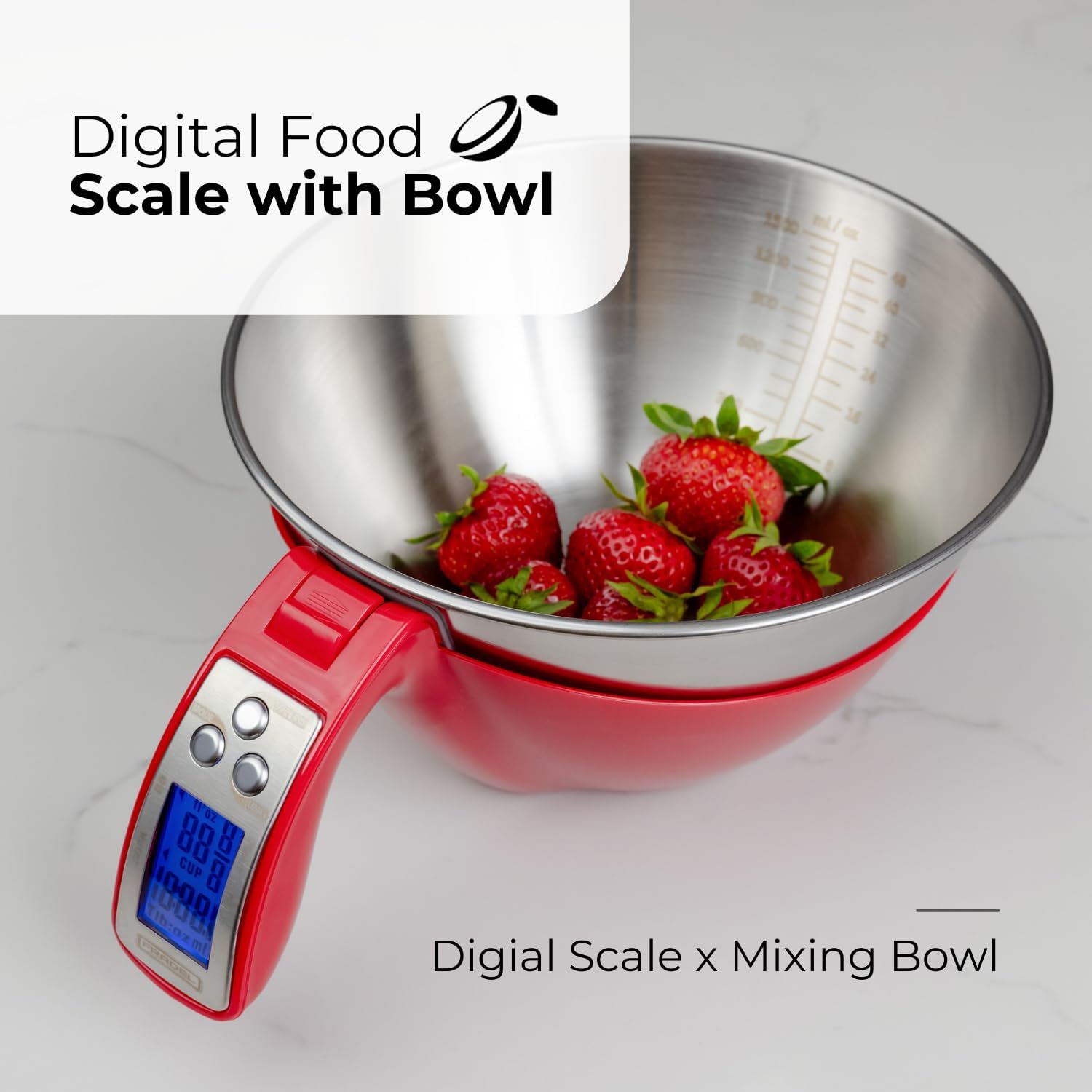 Digital Kitchen Food Scale with Removable Bowl and Measuring Cup (Red)