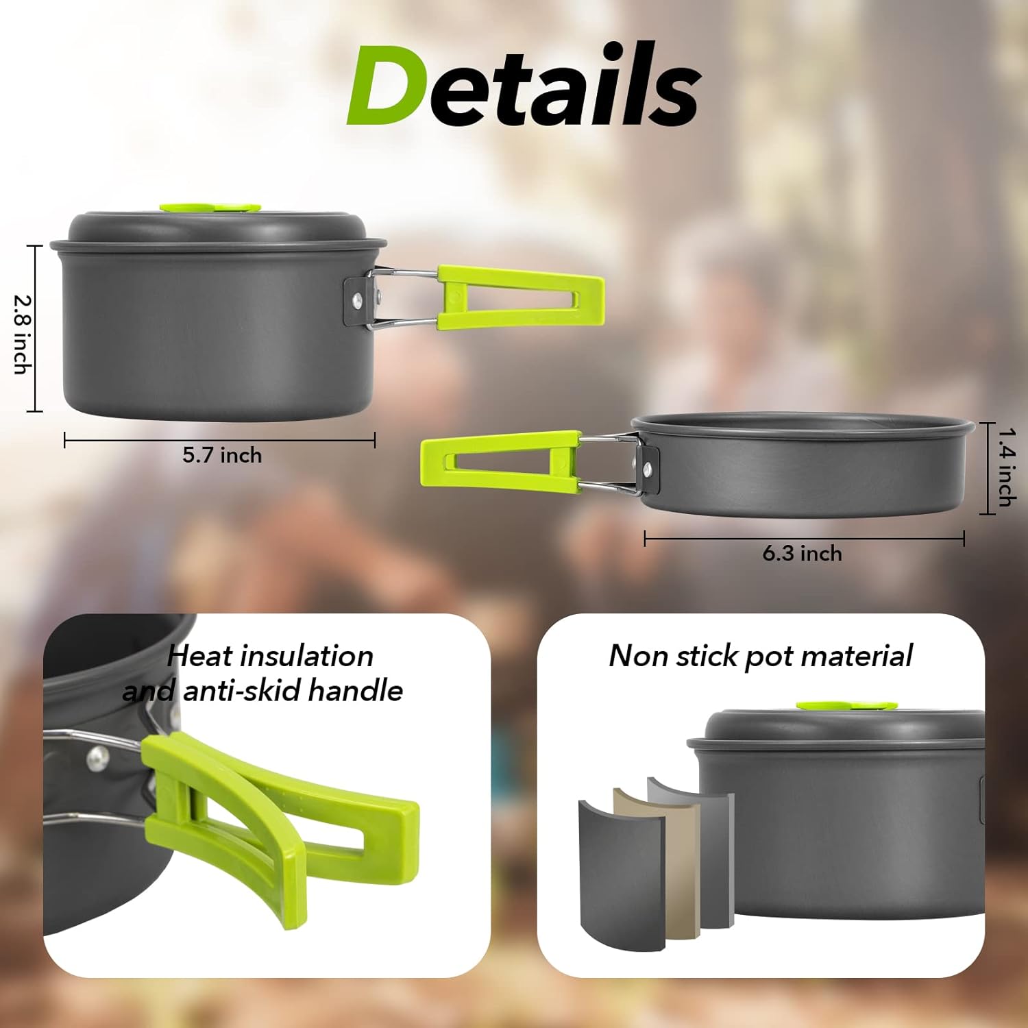 Portable Camping Cookware Mess Kit for Camping Backpacking (15 Pieces)