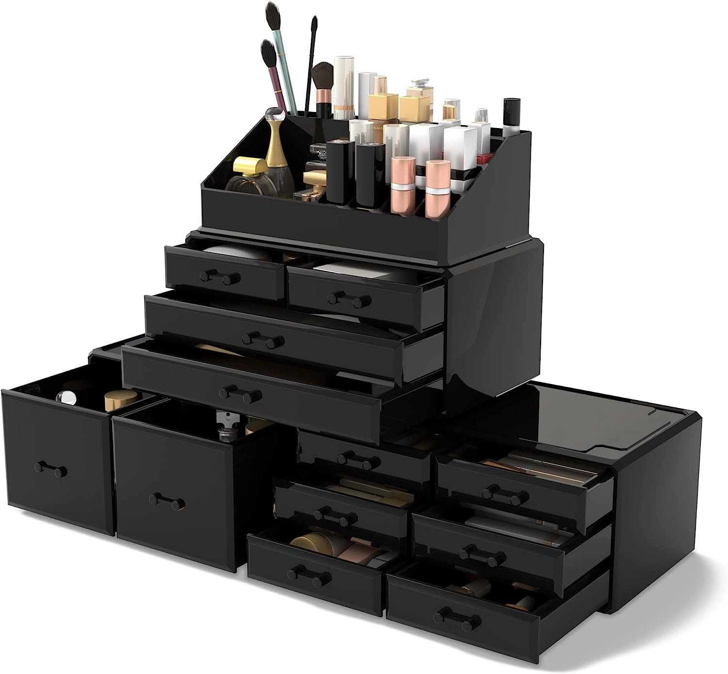 Makeup Cosmetic Storage Organizer with 12 Drawers (Black)