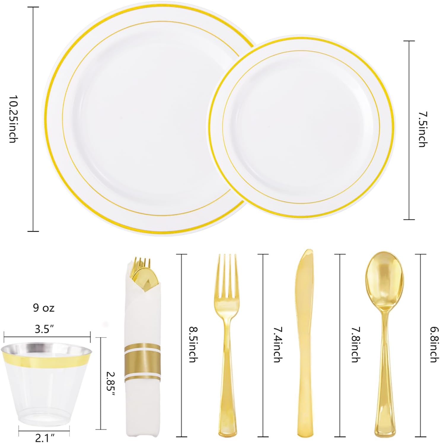 350 Pieces Gold Plastic Plates with Disposable Silverware and Cups