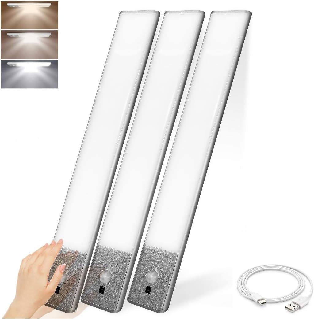 Kitchen Under Cabinet Lights Battery Operated, 3 Pack Wireless Motion Sensor LED Light Strips