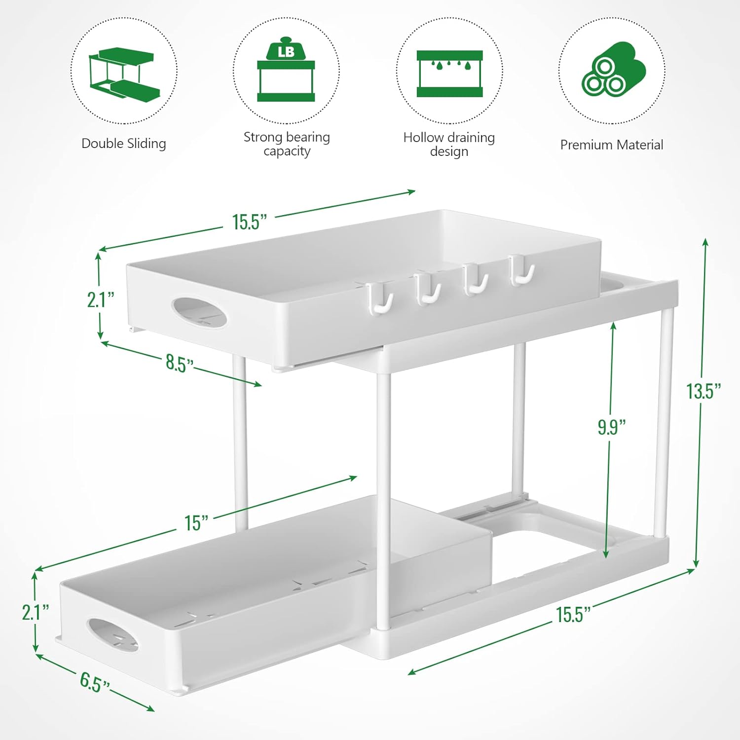 Under Sink Organizer with 2 Sliding Drawers 2 Pack Bathroom Organizer Under Cabinet, White