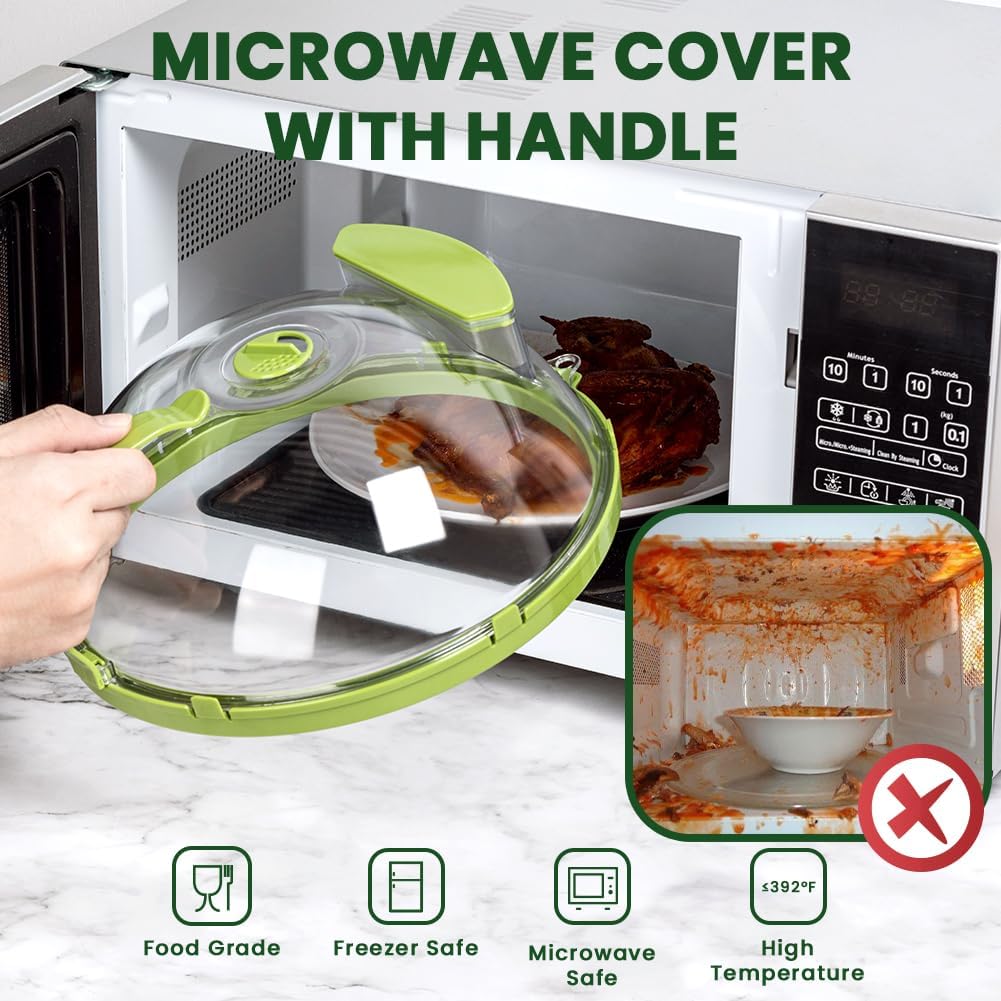 Microwave Cover Clear 10" Splatter Cover with Handle and Water Storage Box