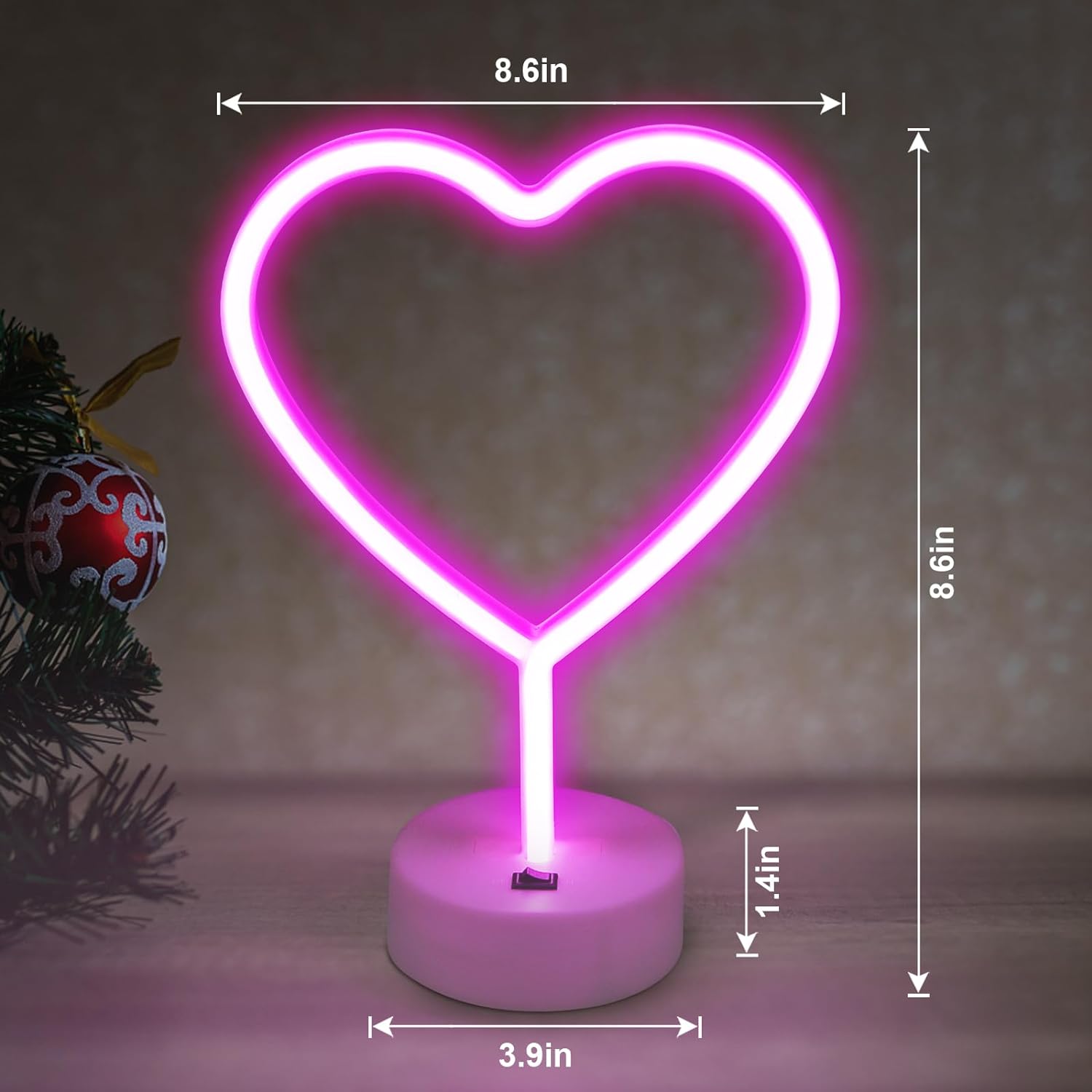 Heart Neon Signs 2 Pack, LED Pink Heart Neon Sign Battery Operated Night Light (Pink & Red)