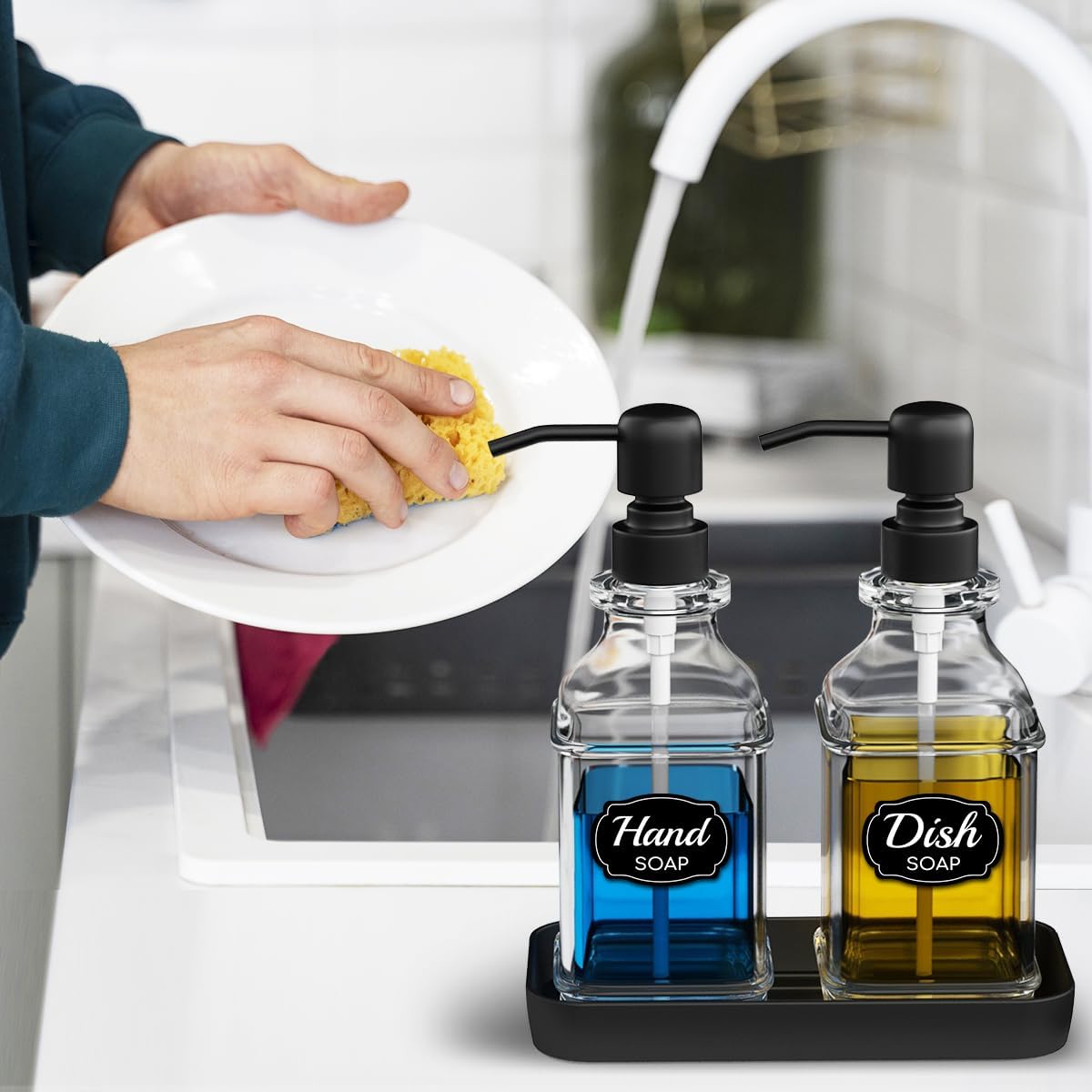 Soap Dispenser 2 Pack with Sturdy Tray