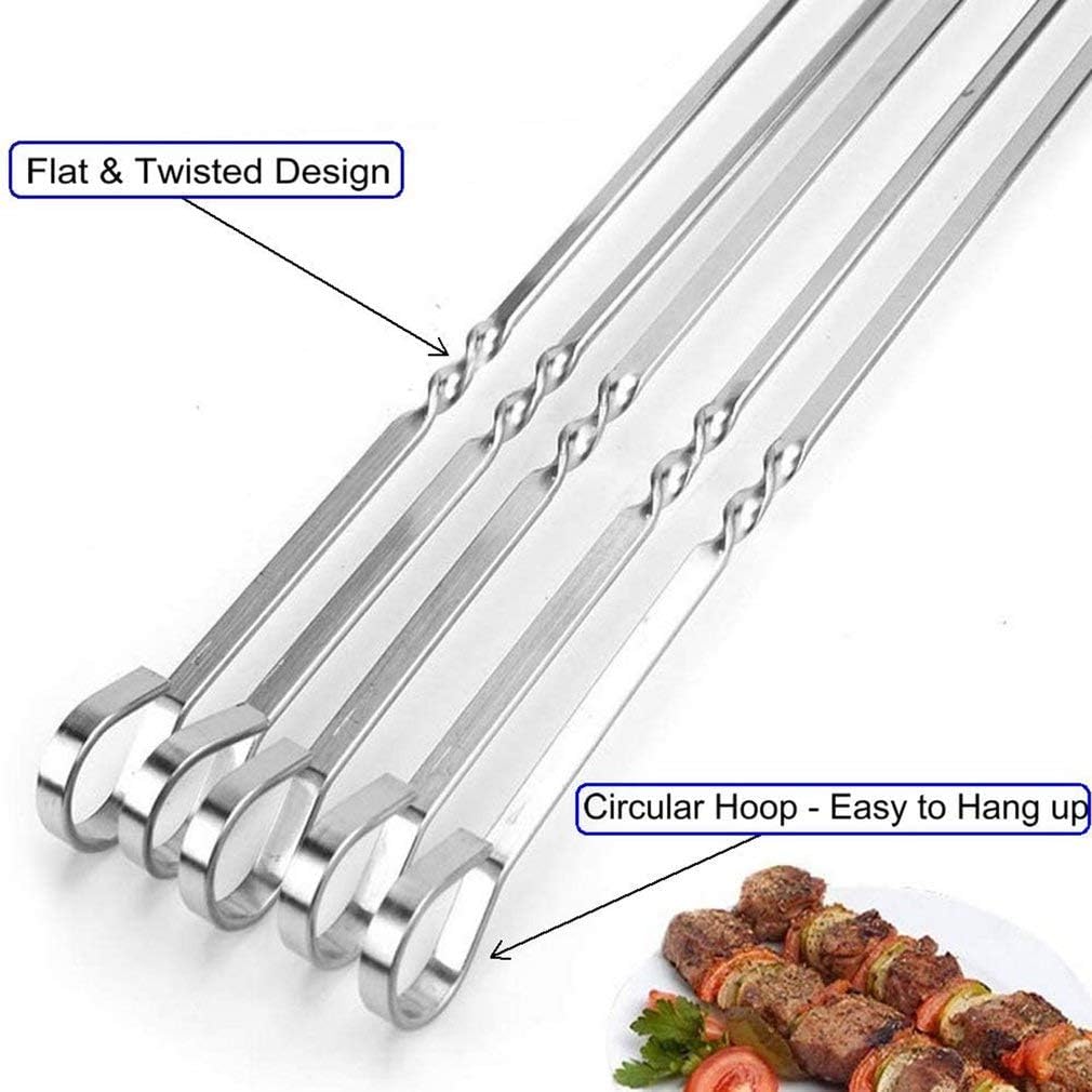 12 Pack 14" Kabob Skewers Flat Stainless Steel Metal BBQ Barbecue Skewer