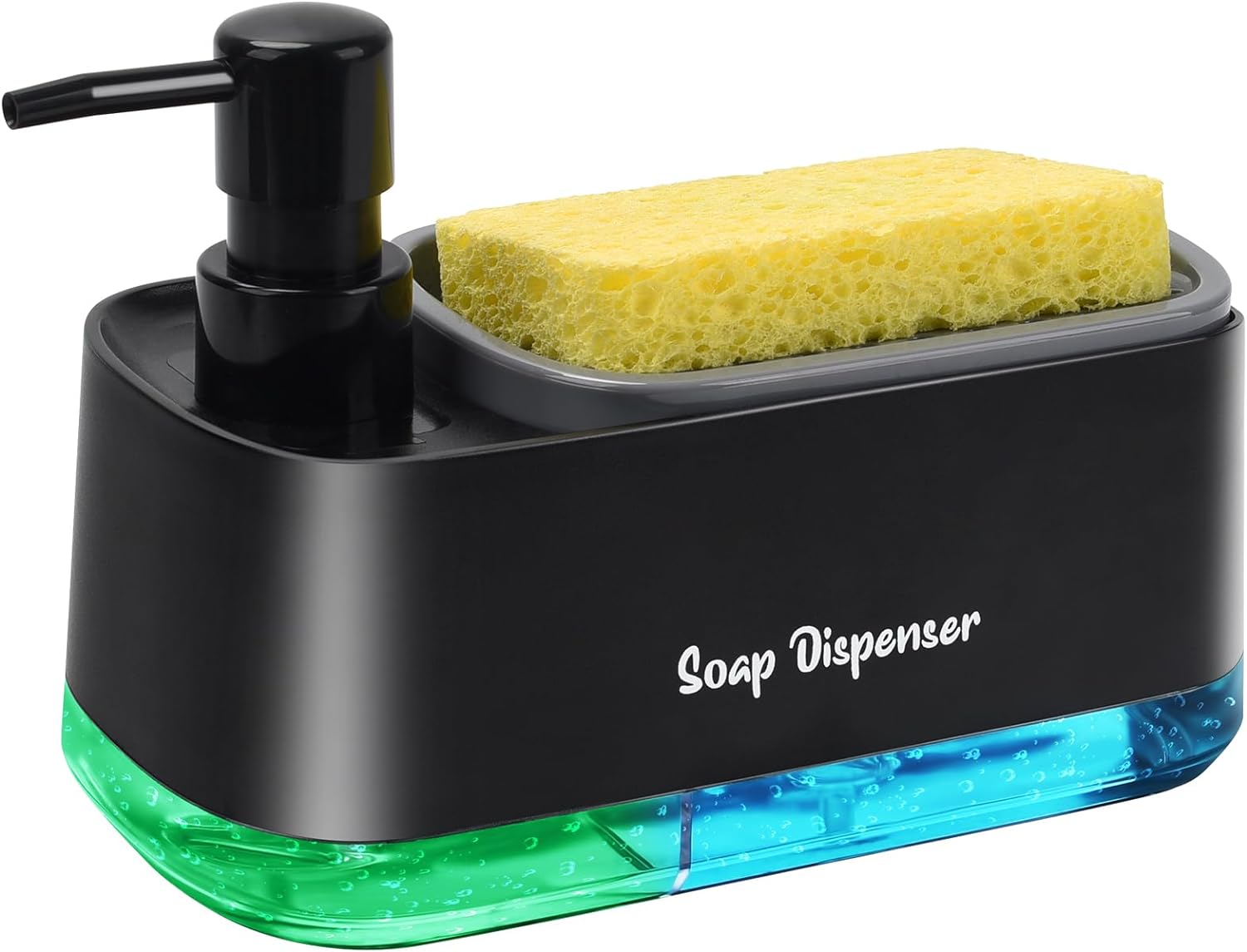 Kitchen Dish Soap Dispenser Set with Sponge Holder for Kitchen Sink, Black